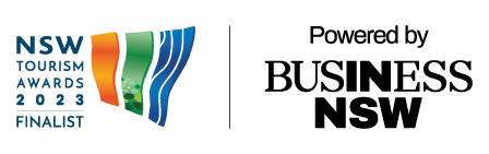 NSW Tourism Awards 2023 Finalist Logo, Powered by Business NSW